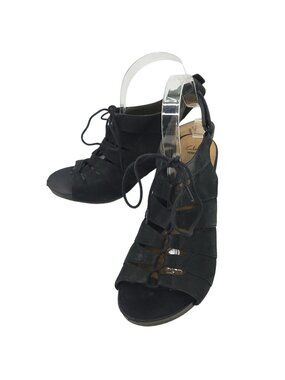 Clarks Banoy Waneta Sandals Womens 8.5 M Lace Up Gladiator Black Nubuck Heel